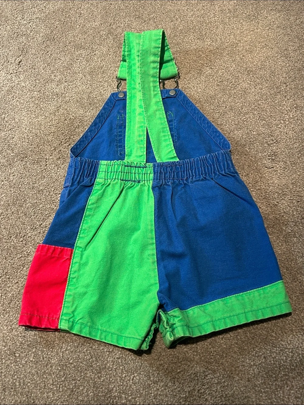 Vintage OshKosh B'gosh Blue, Green & Red Colorblock Kids Shortalls